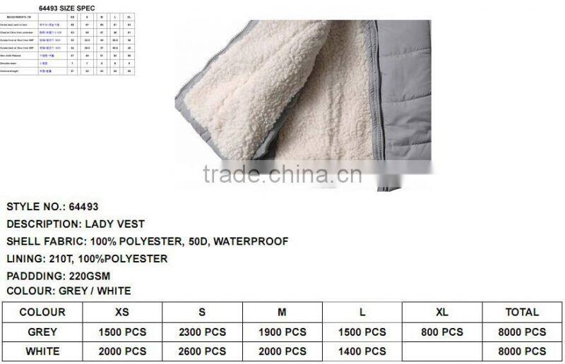 2015 down jacket manufactory OEM ladies down vest(LV64493)