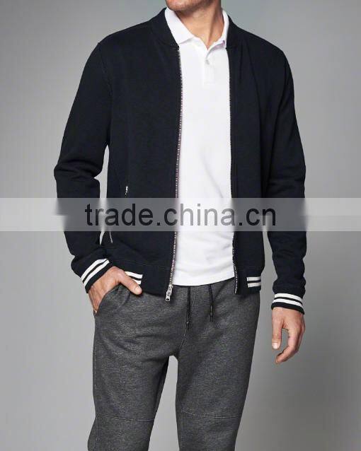 men's color block full zipper design bomber jacket with rib hem