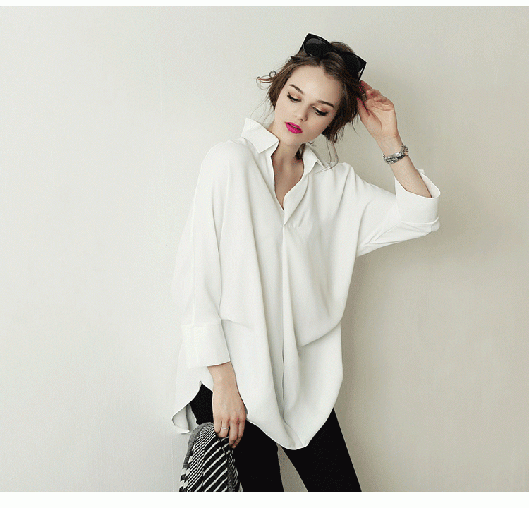 High Quality Europe style Fashion Plus size loose White Dress shirts for ladies