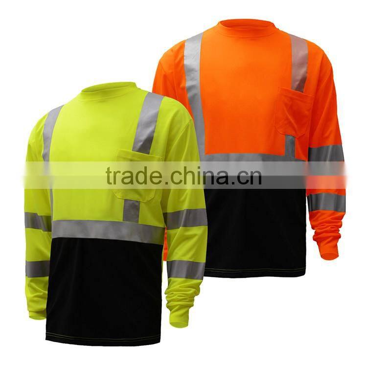 Cut and sew mens long sleeve hi-vis cheap safety 100% cotton reflective t-shirt
