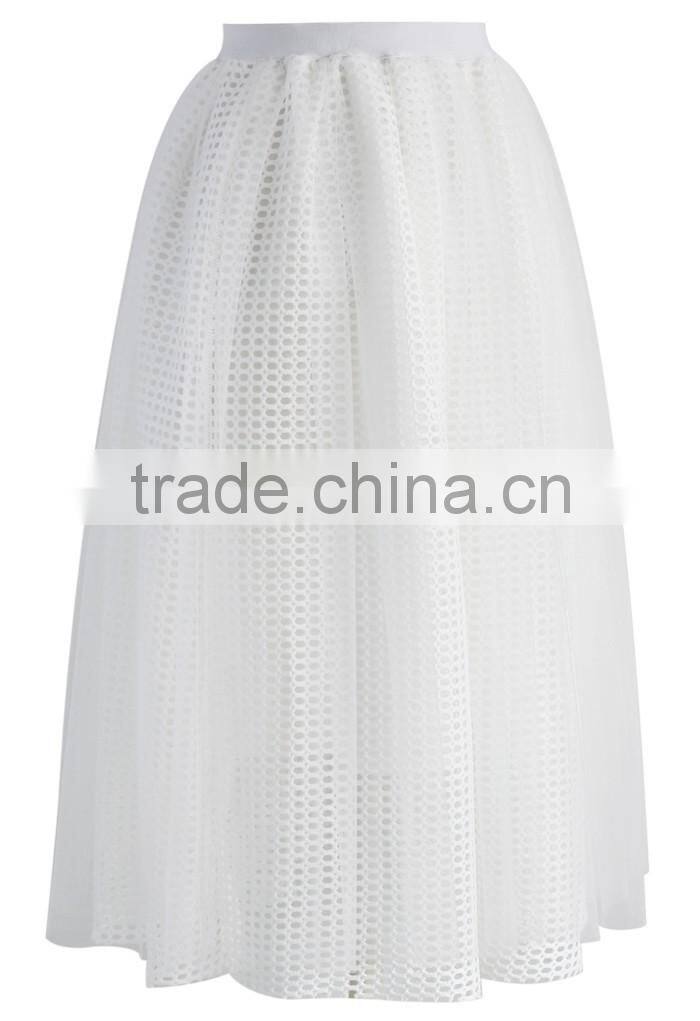 2016 Guangzhou Shandao Factory Custom Summer Women High Fashion White Ruffle Knee Length Tulle Tutu Skirt