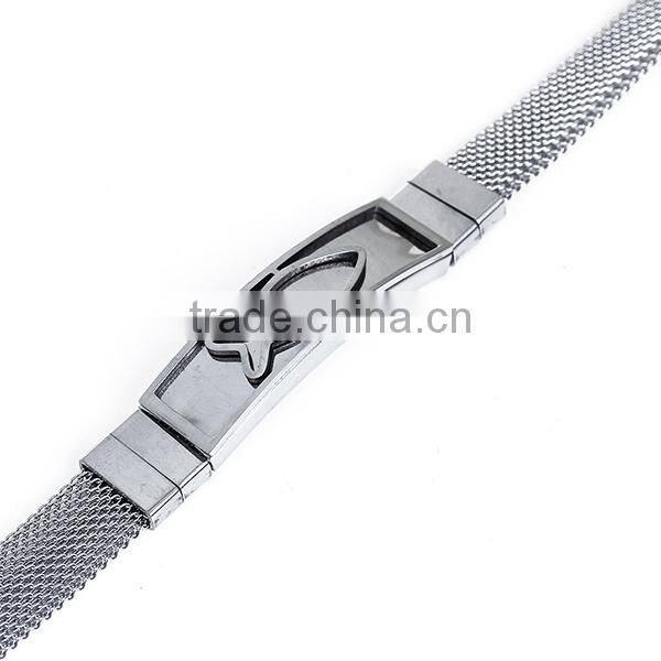 304 Stainless Steel Bracelets Silver Tone Rectangle Fish Curve 21.5cm long