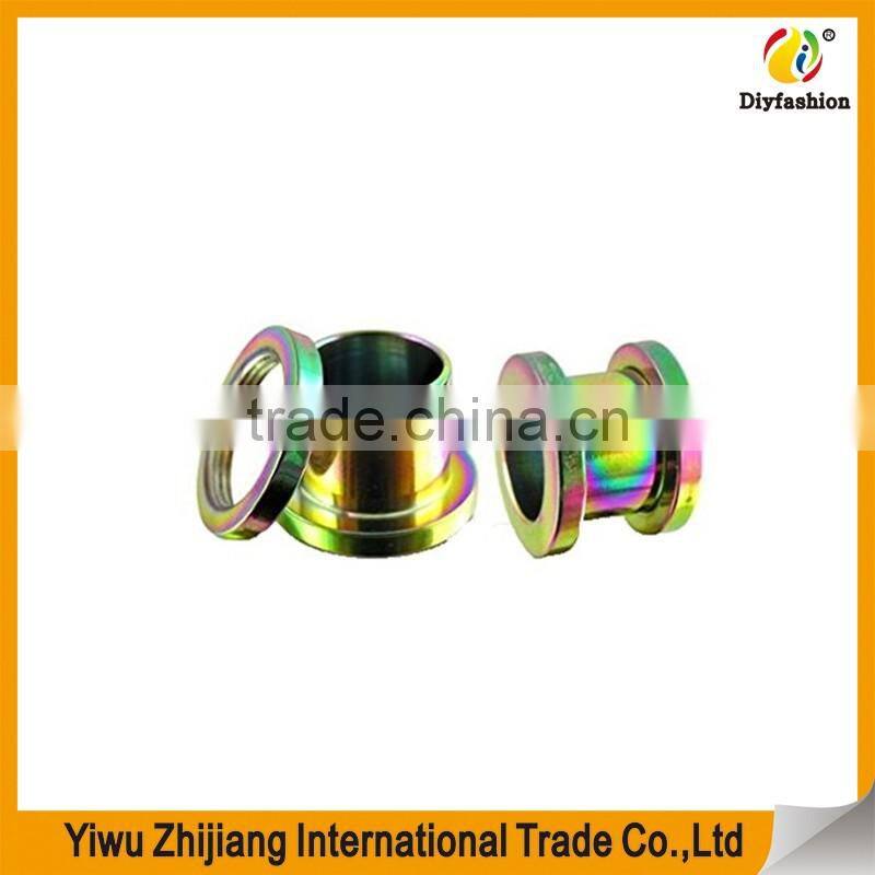 Screw Fit Flesh Tunnel Rainbow And Stainless Steel Plugs Evil Eye Body Jewelry