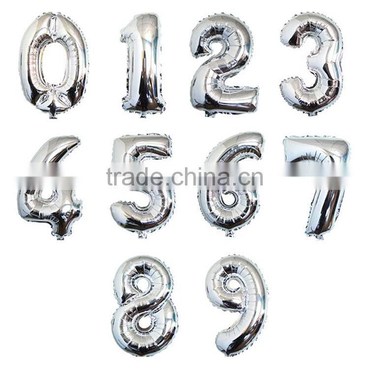 16 inch gold silver blue pink color foil number balloons for party decoration