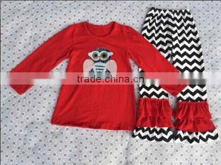 Hot sale latest dress pattern 2016 online boutique wholesale ruffle raglan sleeve pants baby frock designs fancy outfits remake