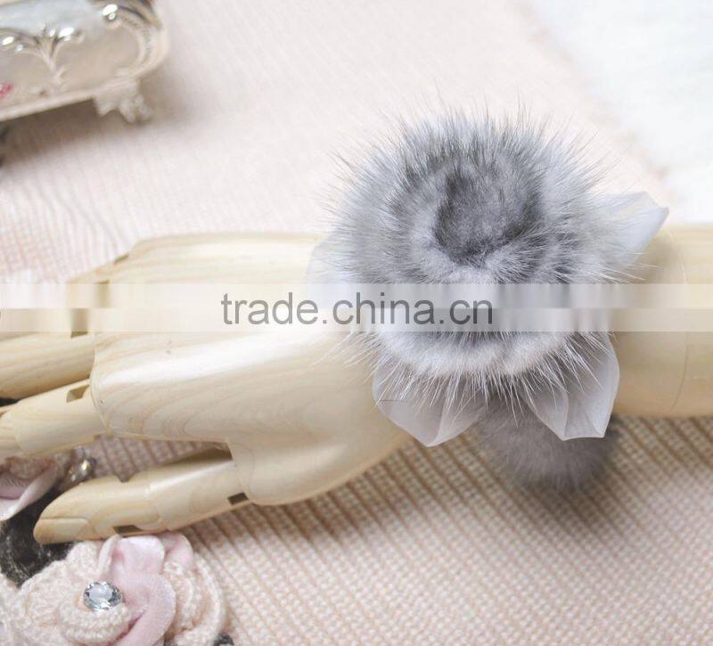 YR384 women real mink fur flower accessory snood