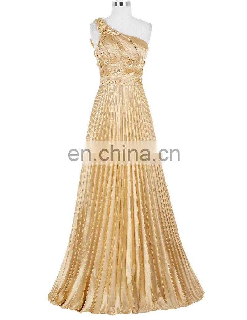 Grace Karin Long Gold Evening Dresses Special Occasion Women Pleat Satin Evening Gowns One Shoulder Prom Party Dress CL6033