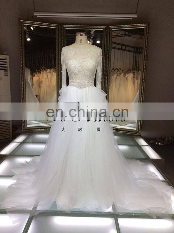 1A041 Top Quality Beautiful Long Sleeve with Lace Heavy Beaded White Bridal Dress