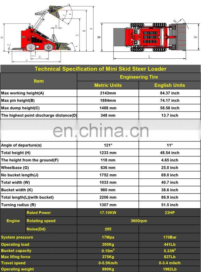 23hp 800mm trench depth garden skid steer mini digging trencher