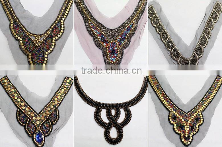 0518L hot sale Fashion Handmade rhinestone collar applique, V shape rhinestone applique collar,beaded rhinestone collar applique