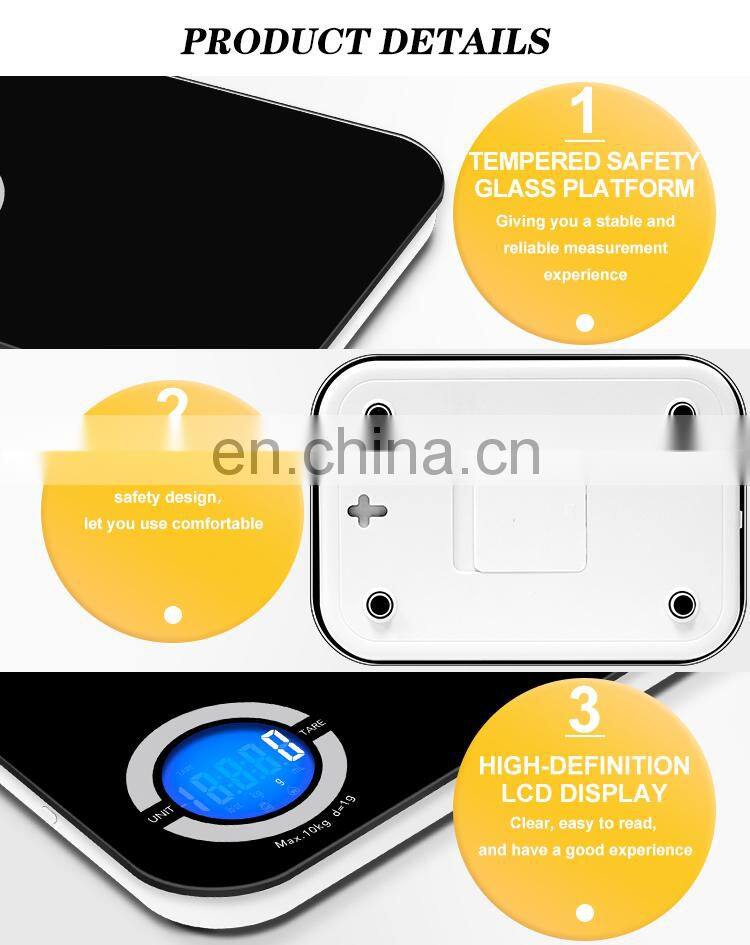 Hot Selling USB Rechargeable Glass Printing Logo Design Digital Household LCD 5kg Kitchen Scale