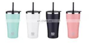 Customized logo thermal leak proof coffee cup w/lid and straw Double wall Stainless steel 530ml Vacuum insulated water mug