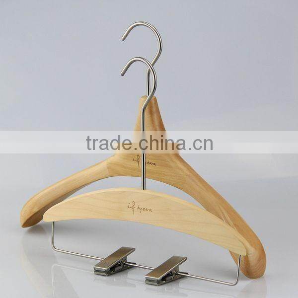 2016 new fashion long hook wooden hanger and pants hanger for luxury clothes