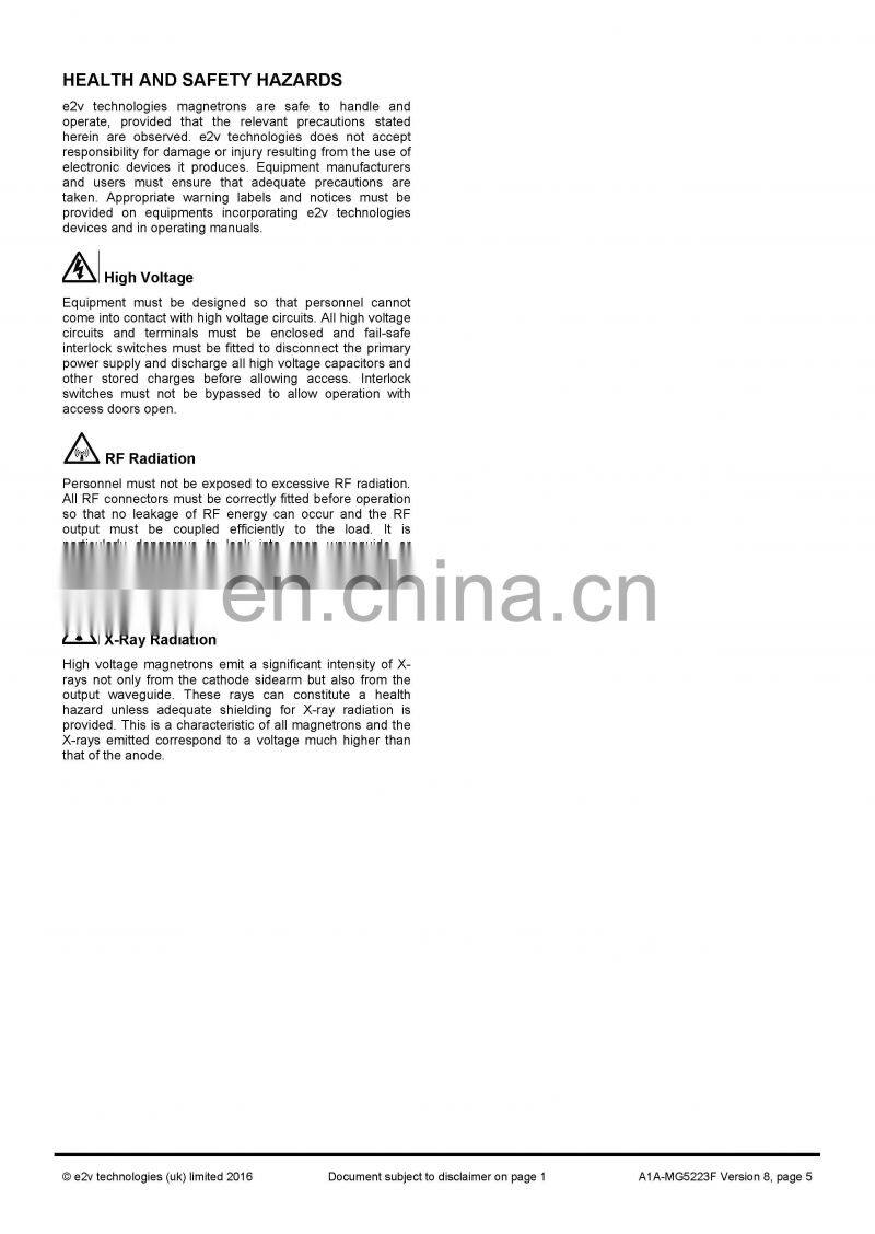 Marine electronics maritime navigation communication Furuno marine radar spare parts UK MG5223F E2V S band magnetron