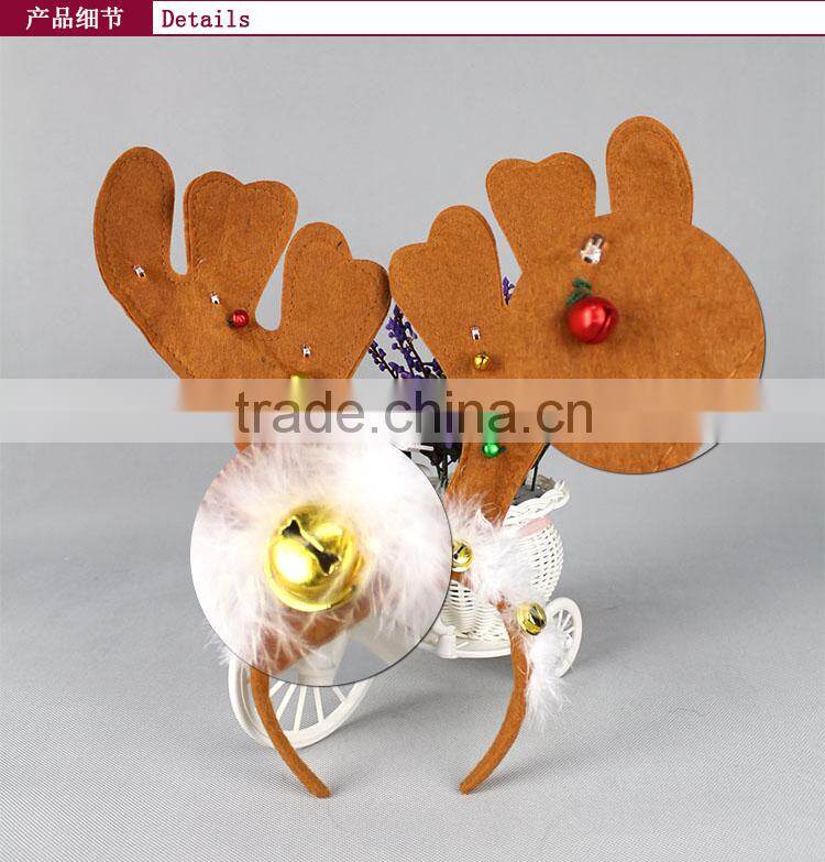 Wholesale Design Christmas Party Small Bell and LED Ornament Antlers Headband