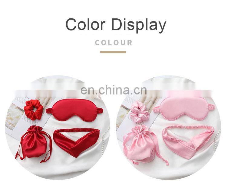 Silk Pillow Case Scrunchie Eye Mask Blue Mulberry Pillowcase Eyemask Scrunchies Set with Scrunchie and Eye Mask