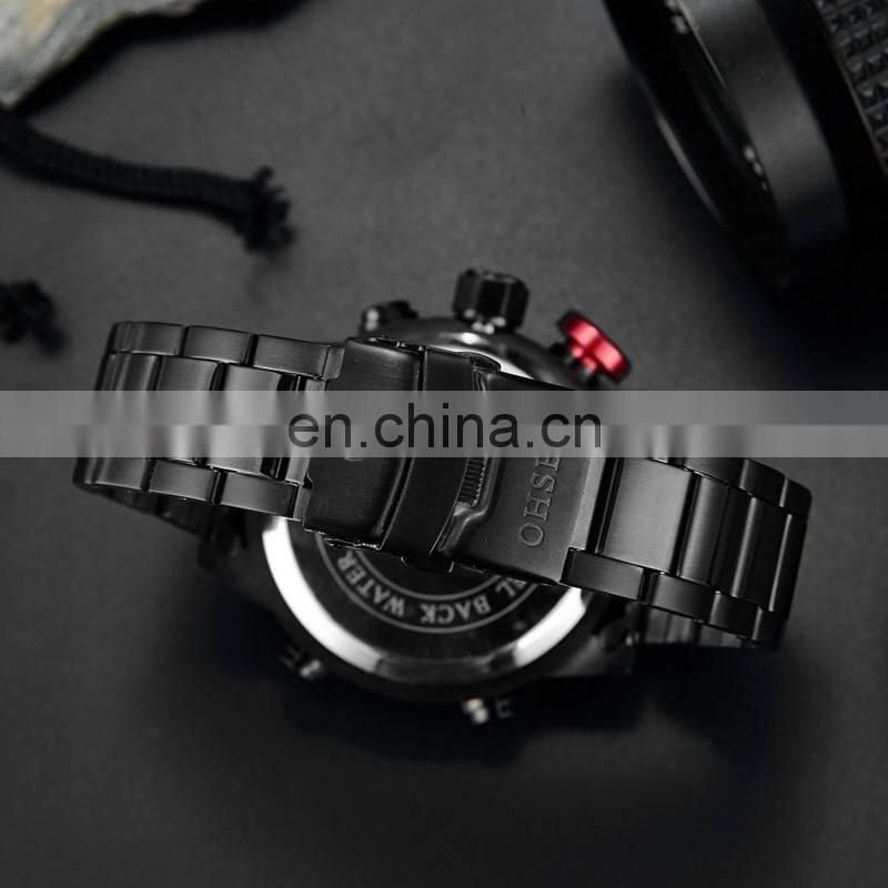 OHSEN AD1608 Mens Business LED Digital Quartz Watch Stainless Steel Time Display Personality Wrist Watch