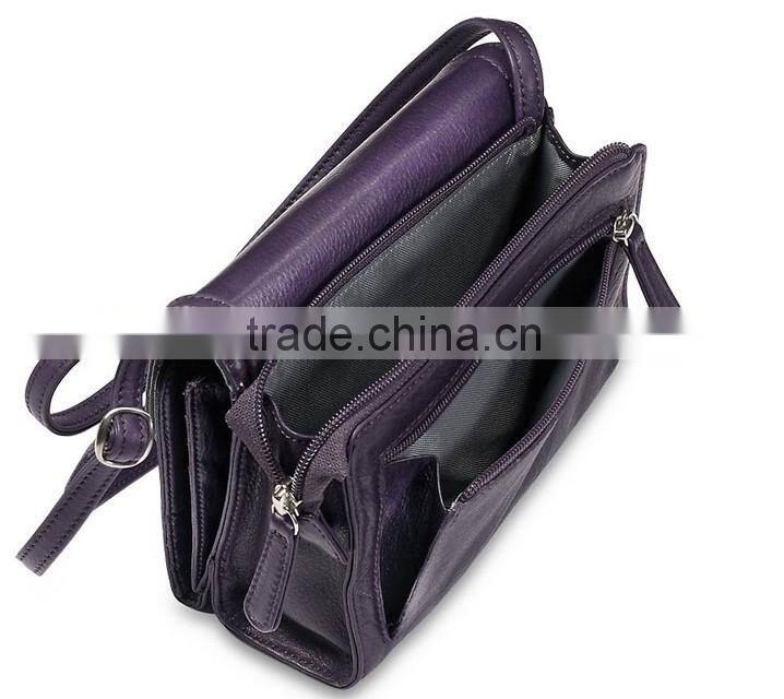 Super design small multi pocket leather crossbody bag leather shoulder organizer bag