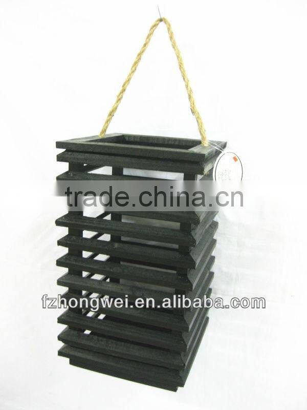 Hongwei Handmade Beautiful Wooden Lantern/Candle Lantern/Candle Holder with Hemp Rope Handle for Home&Garden Decor,Eco-Friendly