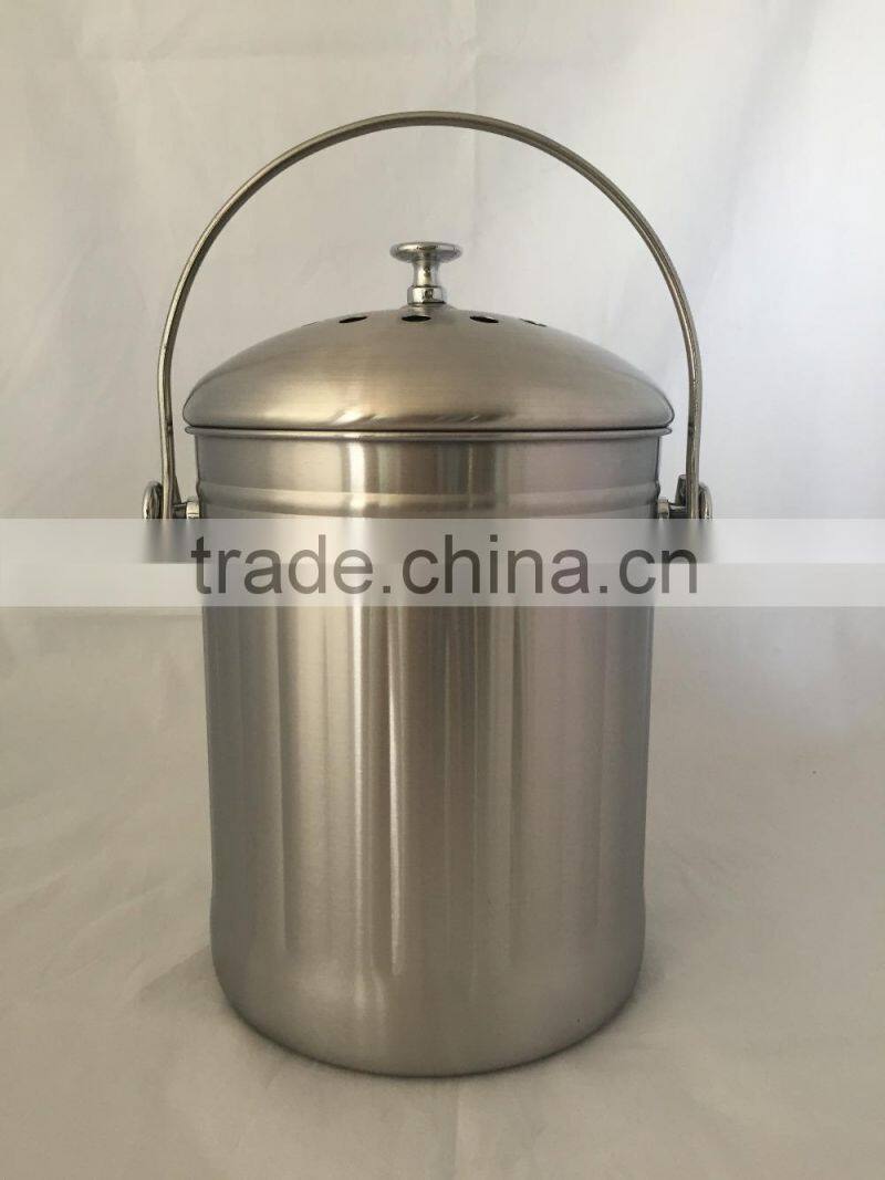 1 gallon Kitchen Stainless steel compost bin, compost pail with lid and carbon