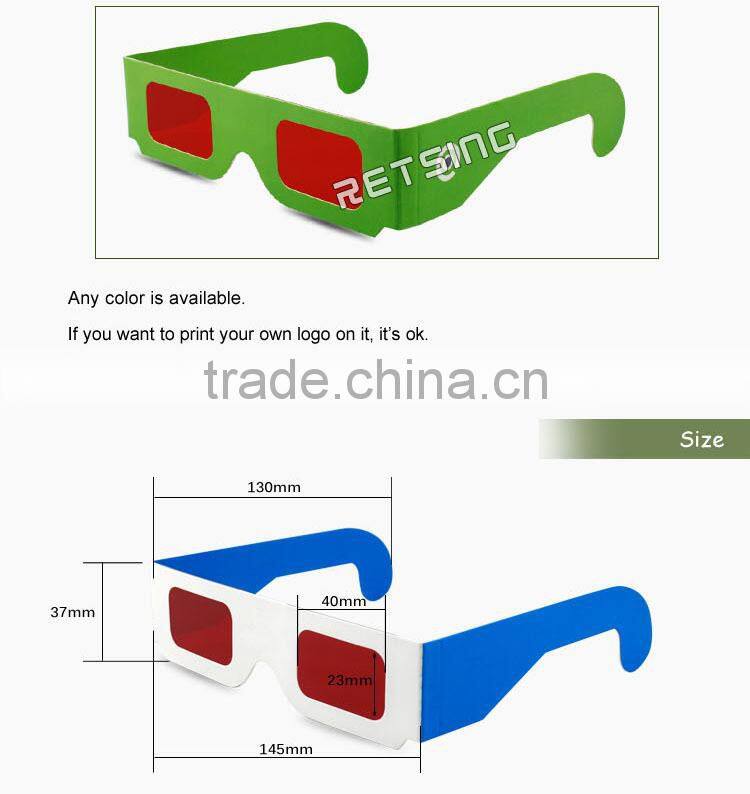 Low cost red reveal glasses with lens of the same colour