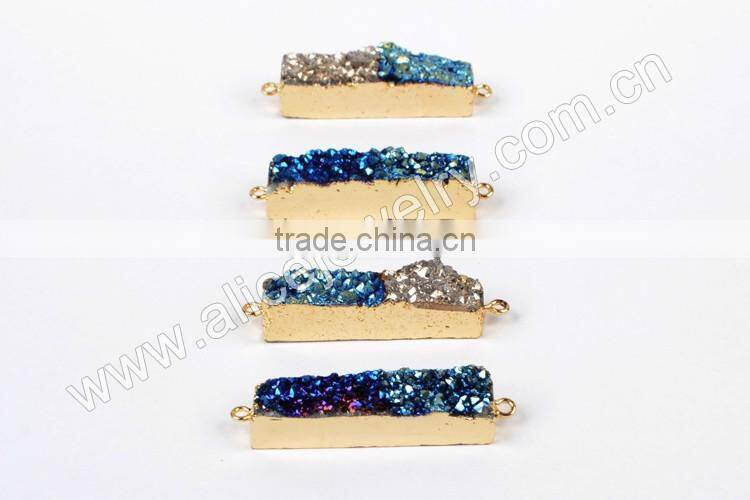 Bicolor titanium druzy bar connector-blue, silbver, green