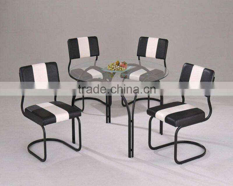 Metal Dining Set / Glass Dining Table and Stripe chairs