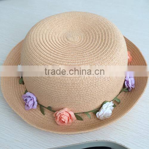 summer straw bowler hat decorating with flower for lady