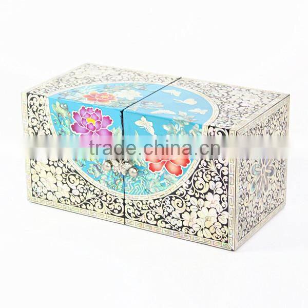 High end mother of pearl velvet jewellery boxes with lock and drawer