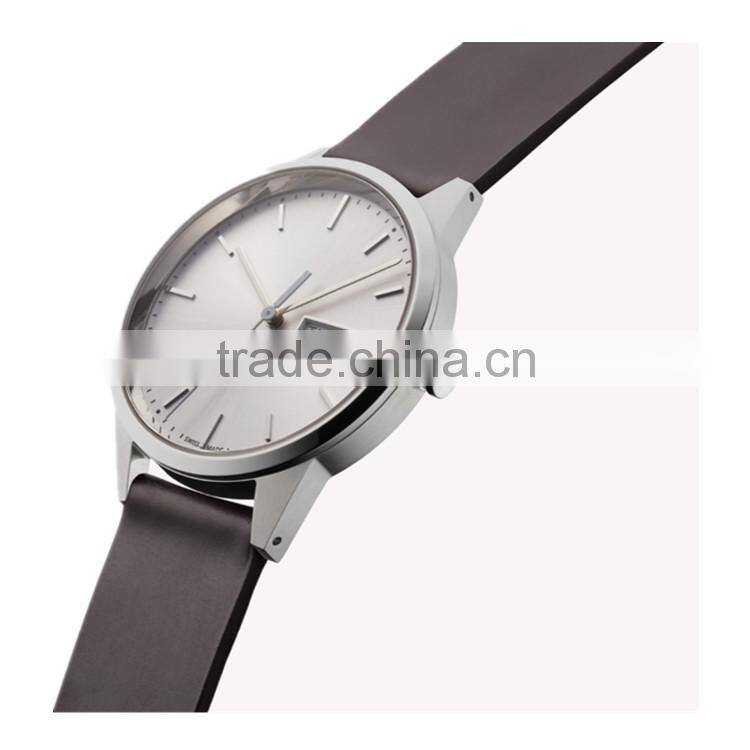 Brushed PVD steel stainless steel case watch waterproof 5ATM Date and Day function movement black nappa leather