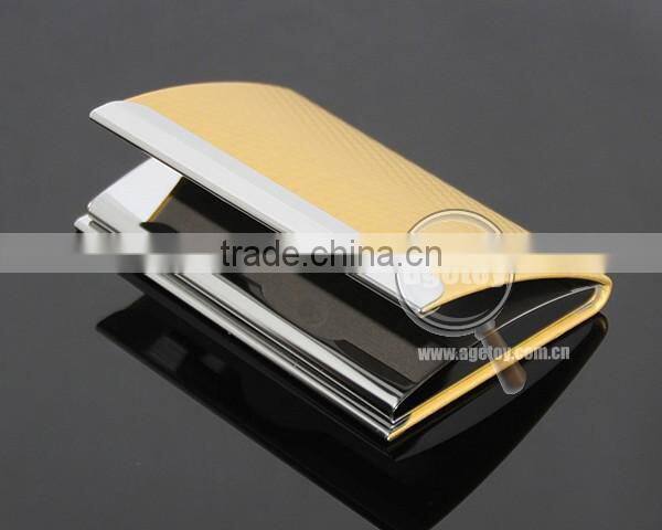 Box Packing Cube Pattern Yellow Gold Leather Flannelette Lining Stainless Steel Metal Novelty Card Holder