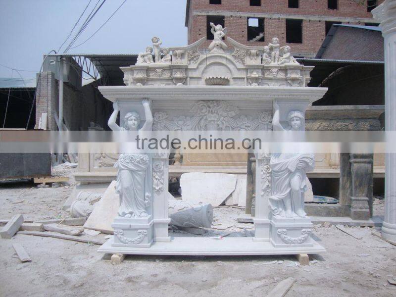 Modern Freestanding Carved Marble Fireplace