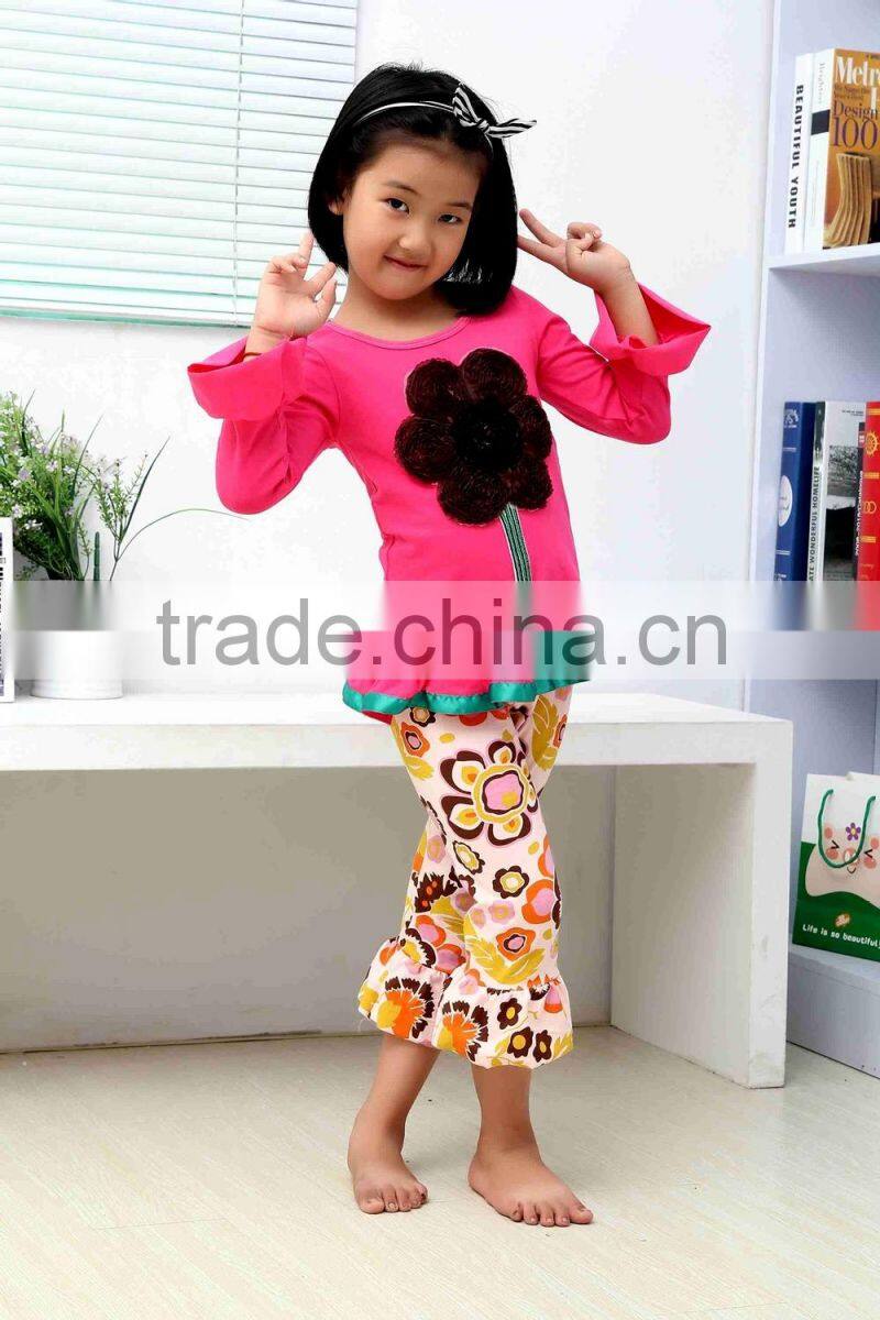 Wholesale childrens boutique clothing 2016 kids girls long sleeve dress ruffle clothes baby flower print sets prisnickety remake