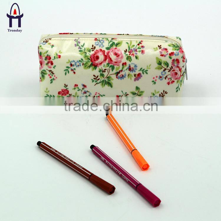 Flower coated canvas waterproof pencil case bag for teenagers
