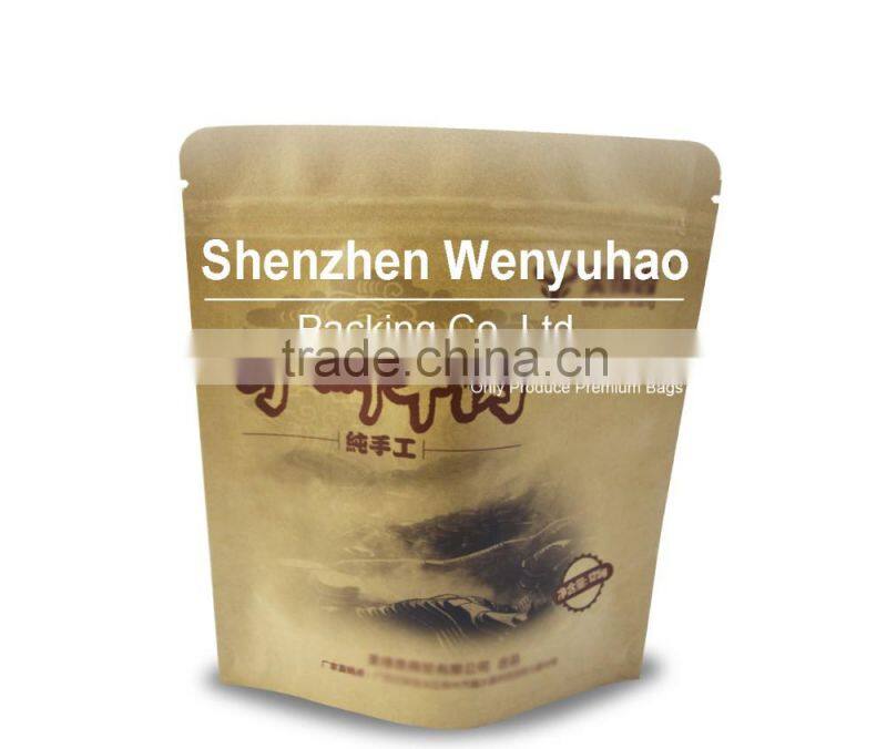 16x18cm food grade kraft paper +pe lamination printing zipper bag with bottom gusset
