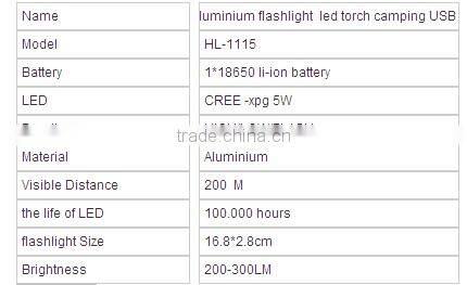LED aluminium flashlight new torch light USB flashlight