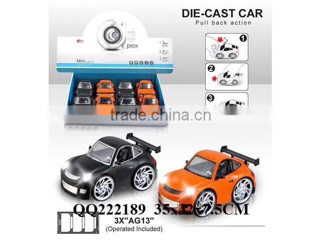 1:28 8pcs ALU Pull back car with light &Music include 3*AG13 batteries,toys car for kids
