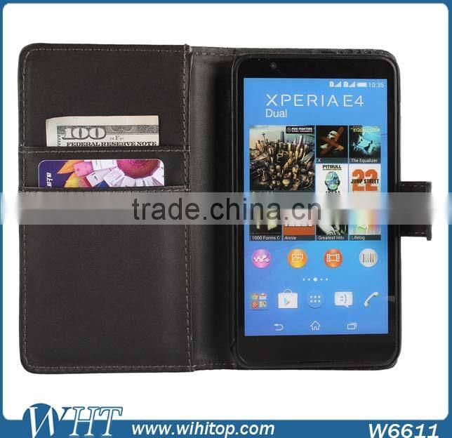 China Supplier Flip Wallet Cover Genuine Leather Phone Case for Sony Xperia E4
