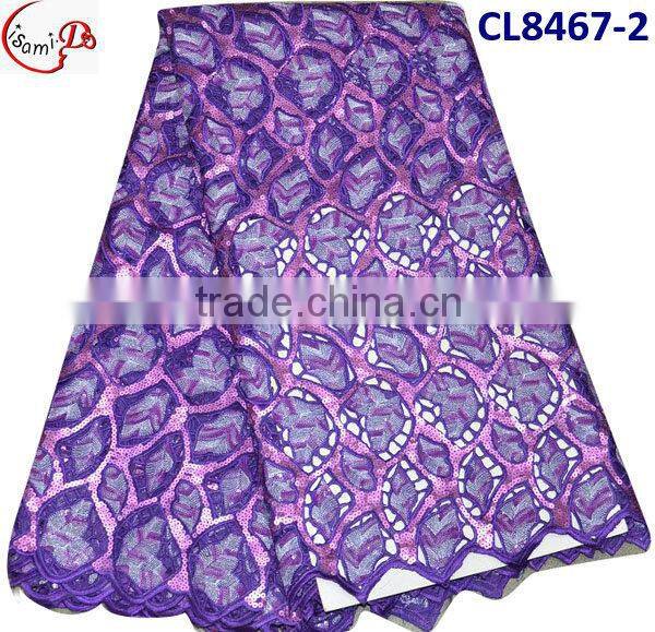 CL8467-2 new coming high quality purple organza lace soft material new design nice pattern for making parry dress