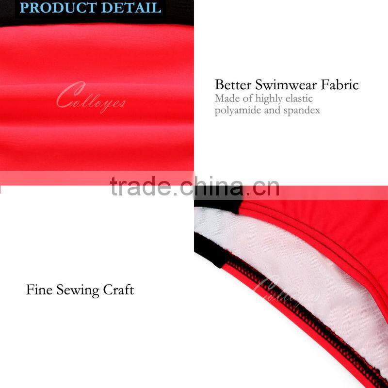 Colloyes 2016 New Sexy Triangle Top Black + Red with Classic Cut Bottom Bikini Swimwear