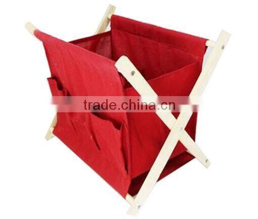 Red Canvas Wood Legs Baby Sleep Cloth Basket