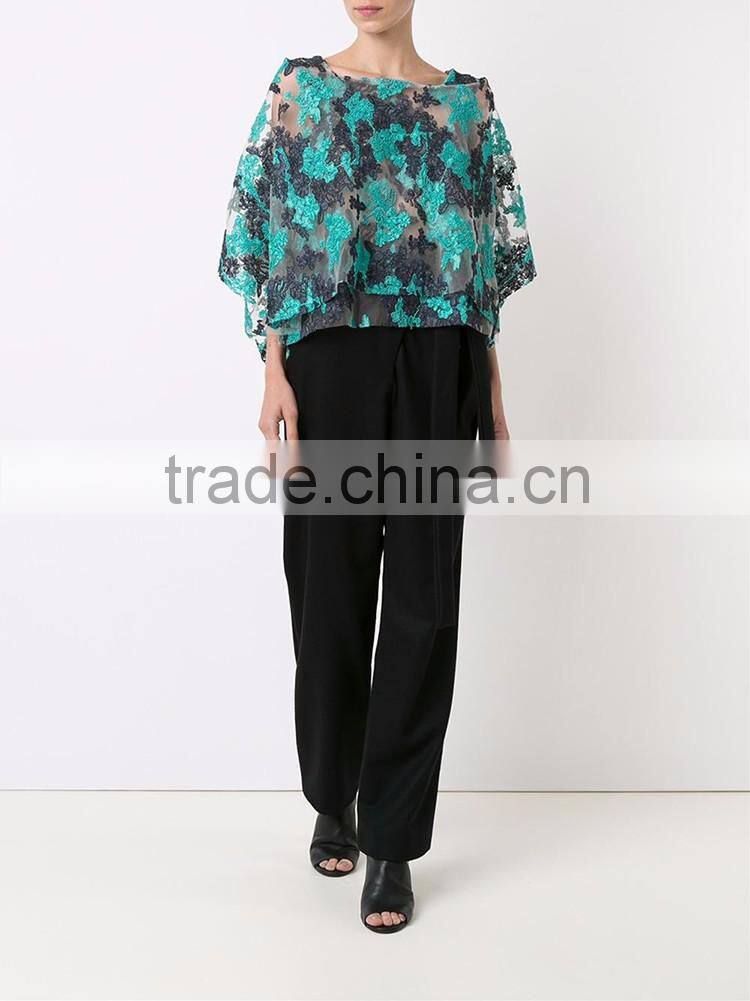 Hot sexy floral wide lace blouse for woman