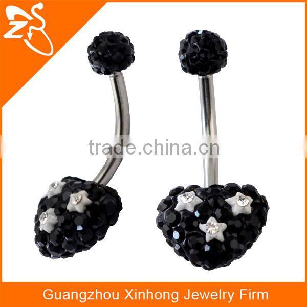 Fashion Heart Shape Belly Button rings, Rhinestone Navel Piercing Jewelry, Stainless Steel Navel Rings