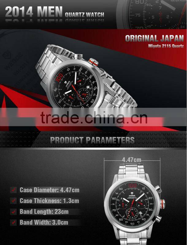 china supplier WEIDE 2014 Hot Selling fashion Sport Quartz Japan Movement Watch Water Resistant WH3311 Men Watches