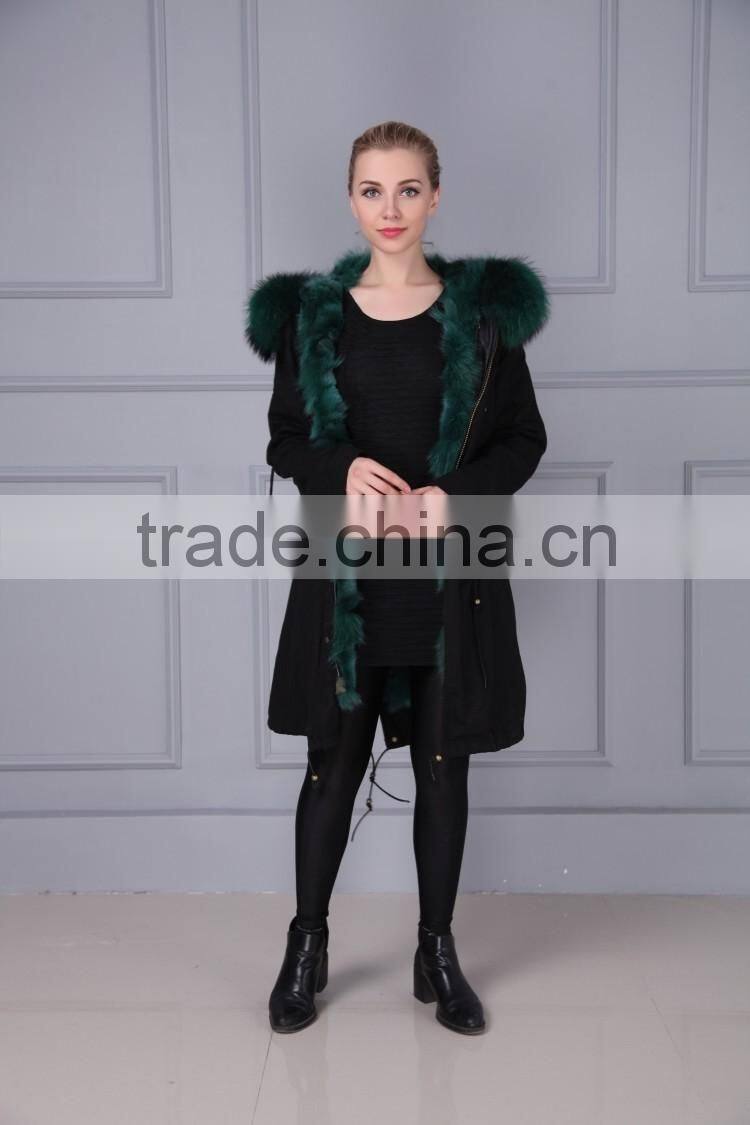new arrival high quality natural fox fur lined long parka with natural raccoon collar