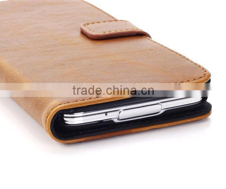 Factory Promotionable Crazy Horse Pattern Leather With Card Bag And Support Stand Cell Case For Samsung S5