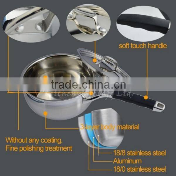 3-layer of SS18/8+AL+SS18/0 stainless steel stockpot