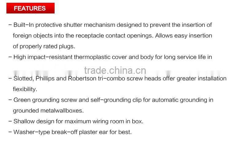 UL CUL nema 5-15R Commerical grade self grounding lighting single receptacle