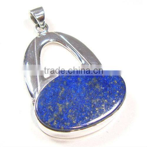 925 Sterling Silver Blue Lapis Lazuli Cabochon Stone Pendant