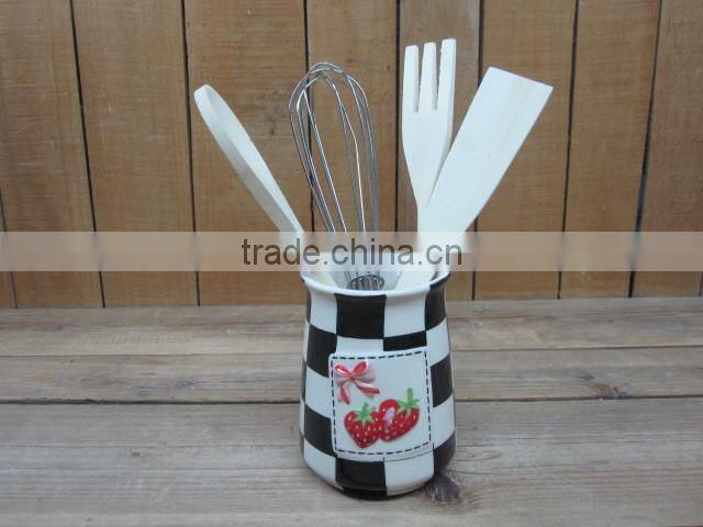 New strawberry emboss ceramic kitchen tools holder with tools